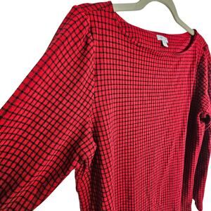 J. Jill Womens Check Ponte Sweater Size M Lagenlook Boat Neck Side Buttons Prep